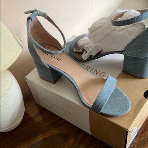 Call It Spring Blue Chunky Heels with Ankle Strap
